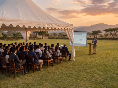 Open air corporate meeting space with marquee at The Glen Woods Resort