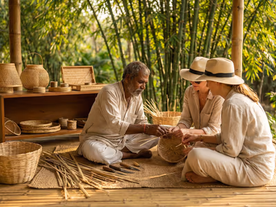 Bamboo artisan crafting workshop at The Glen Woods Resort